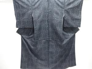 アンティーク　格子に華紋織り出し手織り紬着物